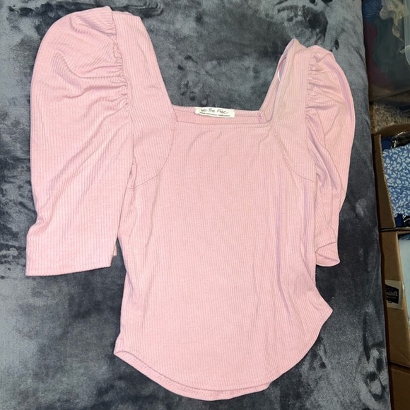 Free People Night Lily Puff Shoulder Ribbed Top in Pale Mauve Size Medium - Picture 2 of 4